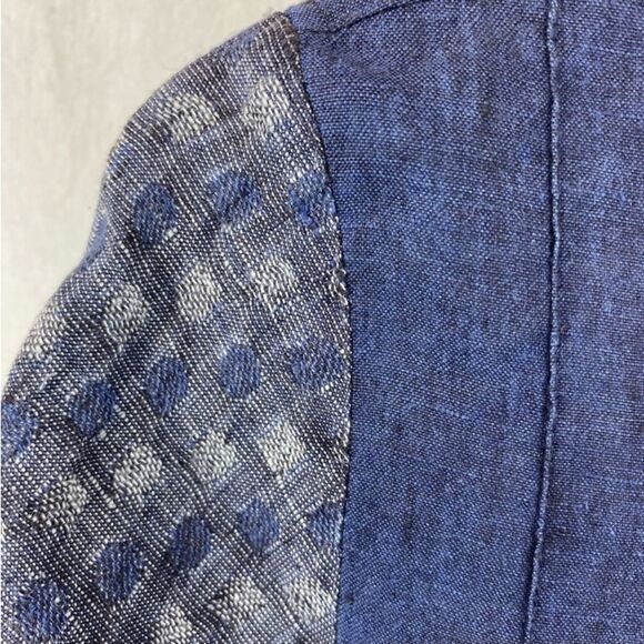 Flax Blue 100% Linen Long Sleeve Two Tone Tunic Top P - Picture 4 of 7